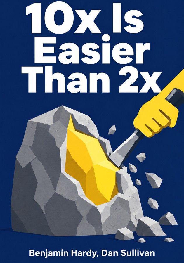 Book cover of 10x Is Easier Than 2x by Dan Sullivan &  Benjamin Hardy — critical summary review on 12min