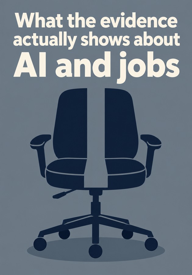 Book cover of What the evidence actually shows about AI and jobs by 12min Originals — critical summary review on 12min
