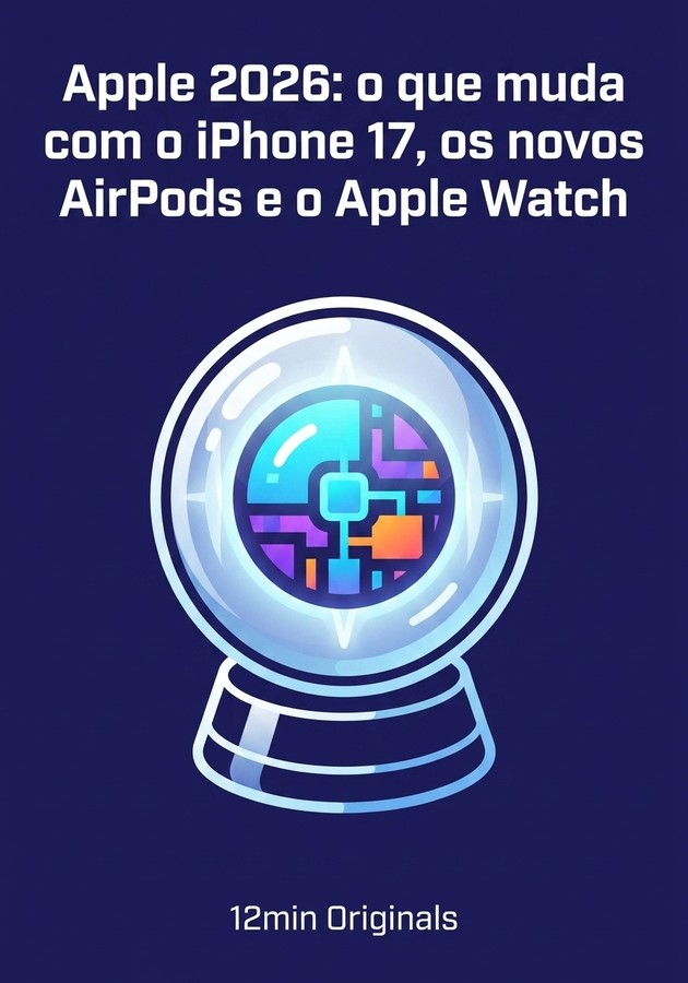 Capa do livro Apple 2026: o que muda com o iPhone 17, os novos AirPods e o Apple Watch, de 12min Originals — resumo e resenha crítica no 12min