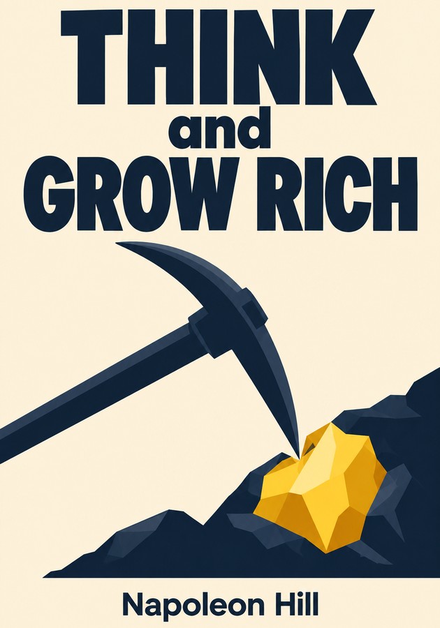 Book cover of Think and Grow Rich by Napoleon Hill — critical summary review on 12min