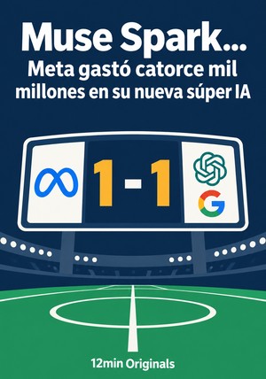Portada del libro Muse Spark... Meta gastó catorce mil millones en su nueva súper IA, de 12min Originals — resumen crítico y reseña en 12min