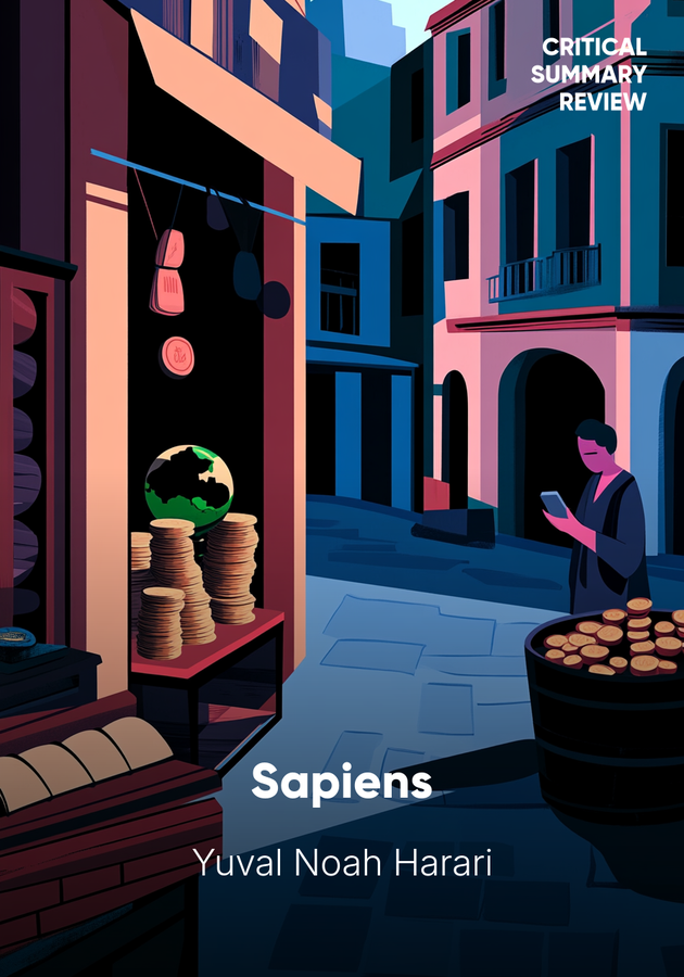 Book cover of Sapiens by Yuval Noah Harari — critical summary review on 12min