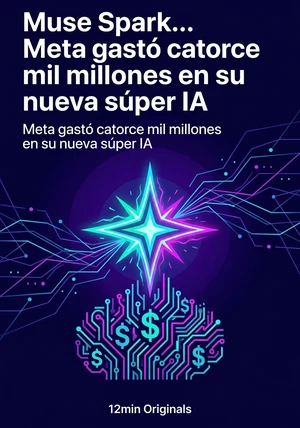 Portada del libro Muse Spark... Meta gastó catorce mil millones en su nueva súper IA, de 12min Originals — resumen crítico y reseña en 12min