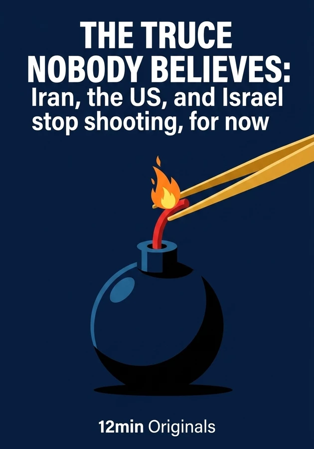 Book cover of The truce nobody believes: Iran, the US, and Israel stop shooting, for now by 12min Originals — critical summary review on 12min