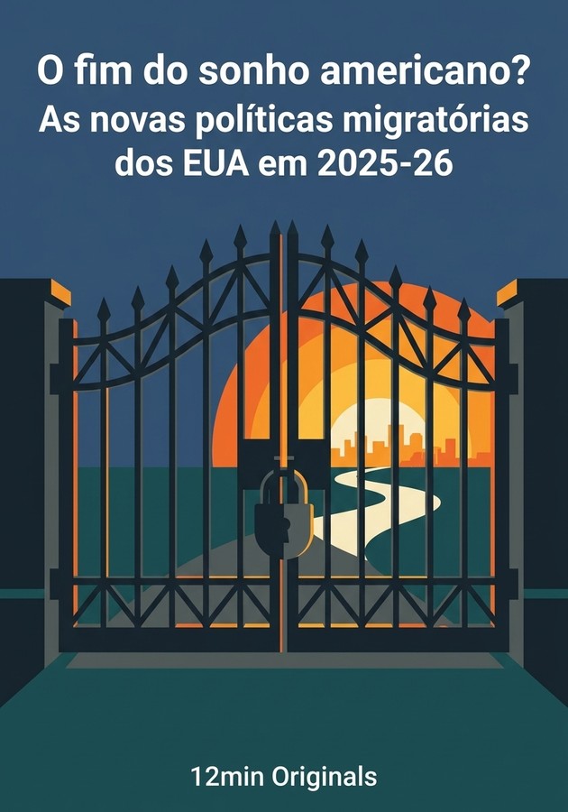 Capa do livro O fim do sonho americano? As novas políticas migratórias dos EUA em 2025-26, de 12min Originals — resumo e resenha crítica no 12min