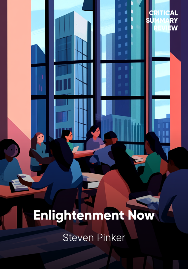 Book cover of Enlightenment Now by Steven Pinker — critical summary review on 12min