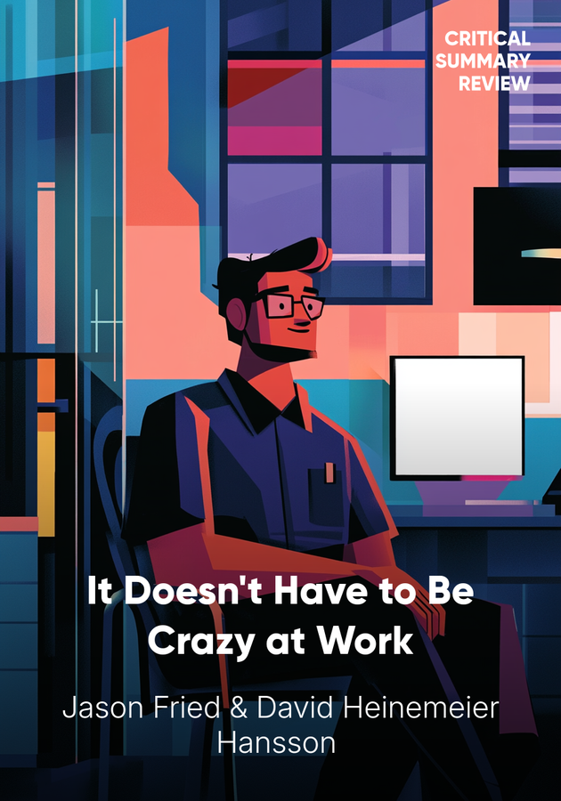 Book cover of It Doesn't Have to Be Crazy at Work by David Heinemeier Hansson  & Jason Fried — critical summary review on 12min