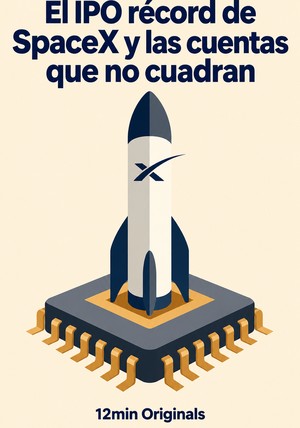 Portada del libro El IPO récord de SpaceX y las cuentas que no cuadran, de 12min Originals — resumen crítico y reseña en 12min
