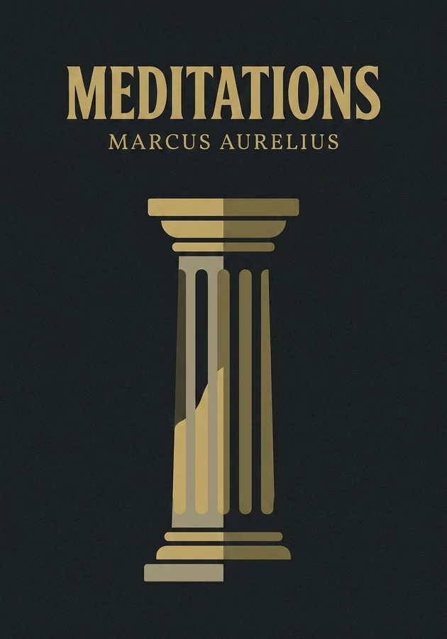 Book cover of Meditations by Marcus Aurelius — critical summary review on 12min