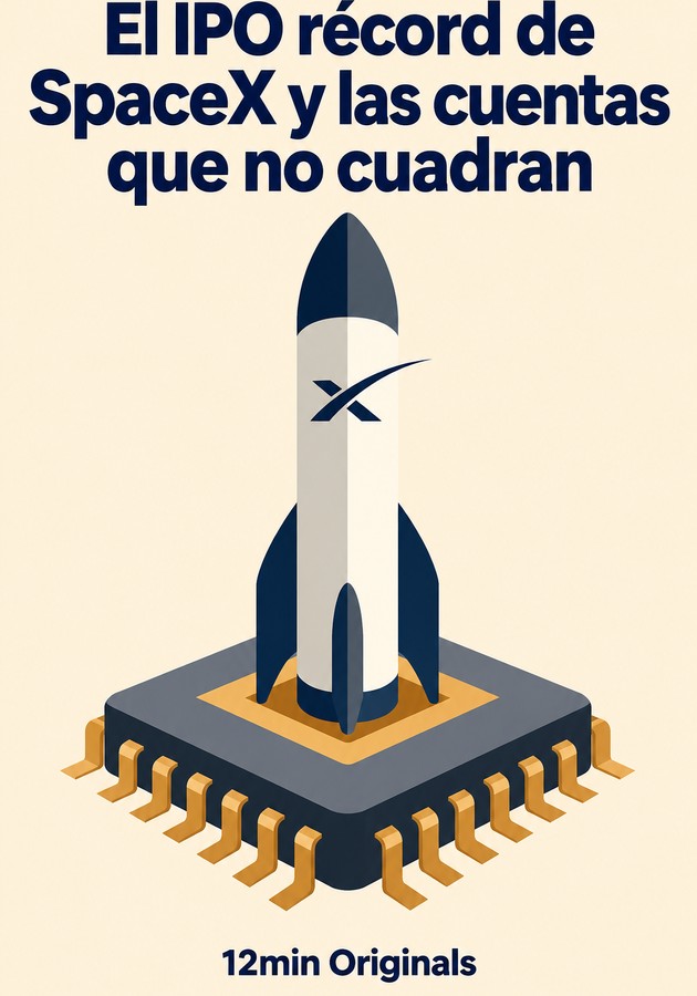Portada del libro El IPO récord de SpaceX y las cuentas que no cuadran, de 12min Originals — resumen crítico y reseña en 12min