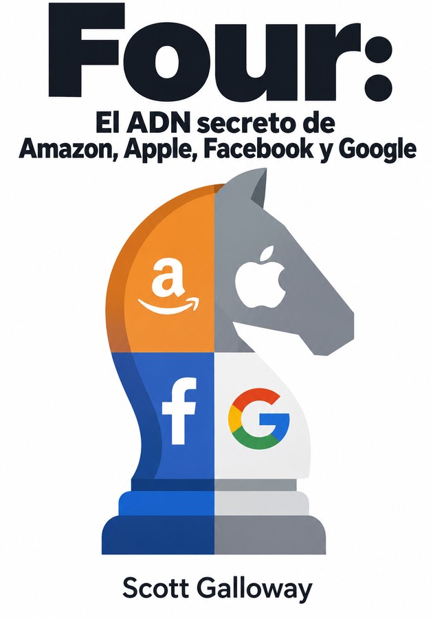 Portada del libro Four: El ADN secreto de Amazon, Apple, Facebook y Google, de Scott Galloway — resumen crítico y reseña en 12min