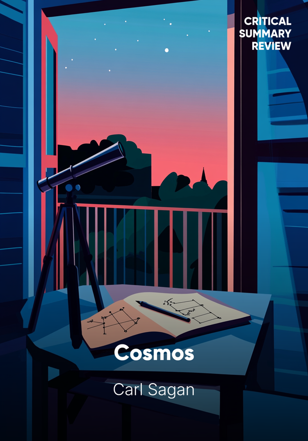 Book cover of Cosmos by Carl Sagan — critical summary review on 12min