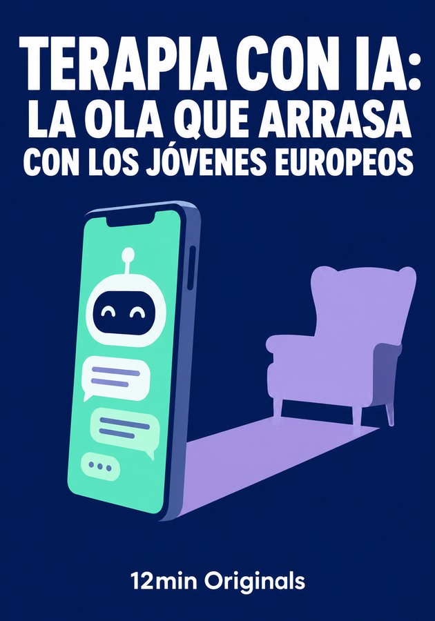 Portada del libro TERAPIA CON IA: LA OLA QUE ARRASA CON LOS JÓVENES EUROPEOS, de 12min Originals — resumen crítico y reseña en 12min