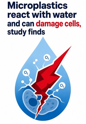 Book cover of Microplastics react with water and can damage cells, study finds by 12min Originals — critical summary review on 12min
