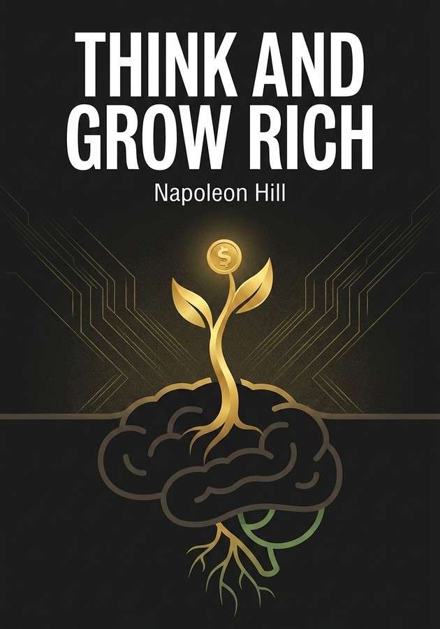 Book cover of Think and Grow Rich by Napoleon Hill — critical summary review on 12min
