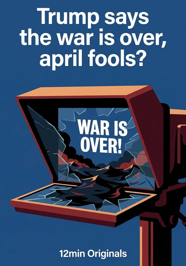 Book cover of Trump says the war is over, april fools? by 12min Originals — critical summary review on 12min