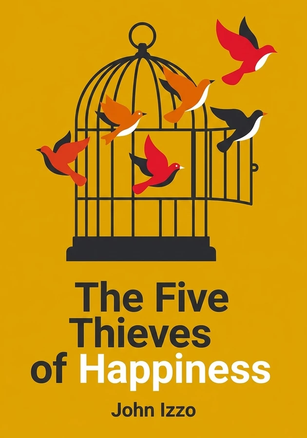 Book cover of The Five Thieves of Happiness by John Izzo — critical summary review on 12min