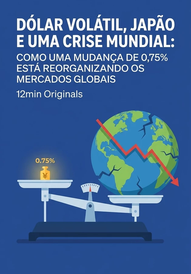 Capa do livro Dólar Volátil, Japão e uma Crise Mundial: Como uma Mudança de 0,75% Está Reorganizando os Mercados Globais, de 12min Originals — resumo e resenha crítica no 12min