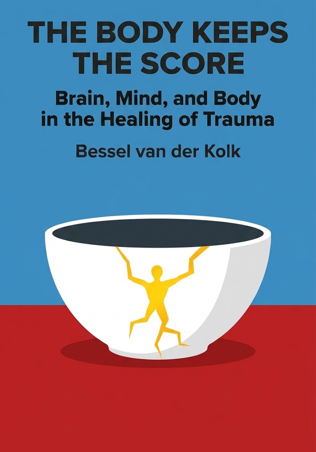 Book cover of The Body Keeps the Score by Bessel van der Kolk — critical summary review on 12min