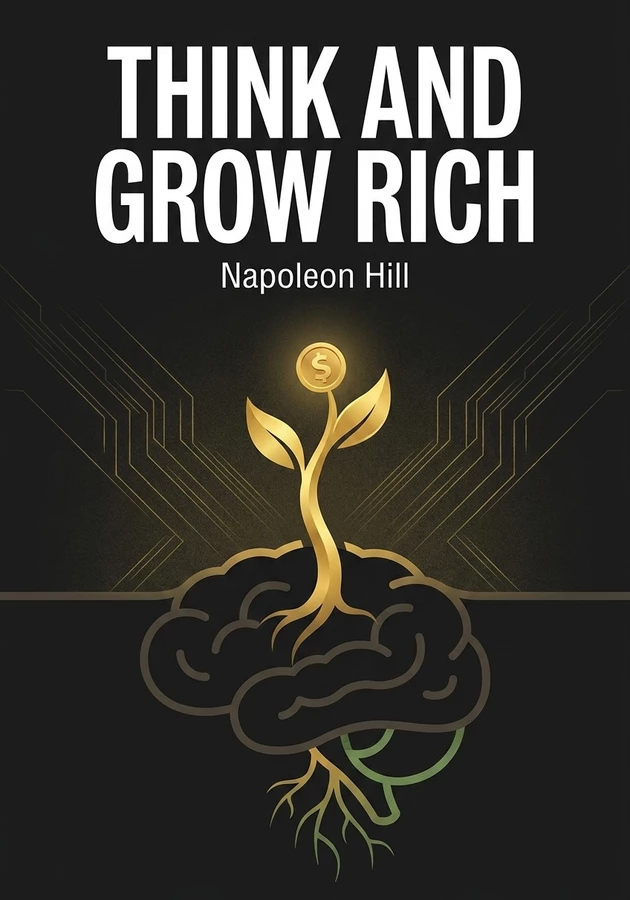 Book cover of Think and Grow Rich by Napoleon Hill — critical summary review on 12min