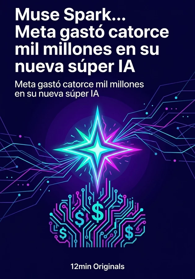 Portada del libro Muse Spark... Meta gastó catorce mil millones en su nueva súper IA, de 12min Originals — resumen crítico y reseña en 12min