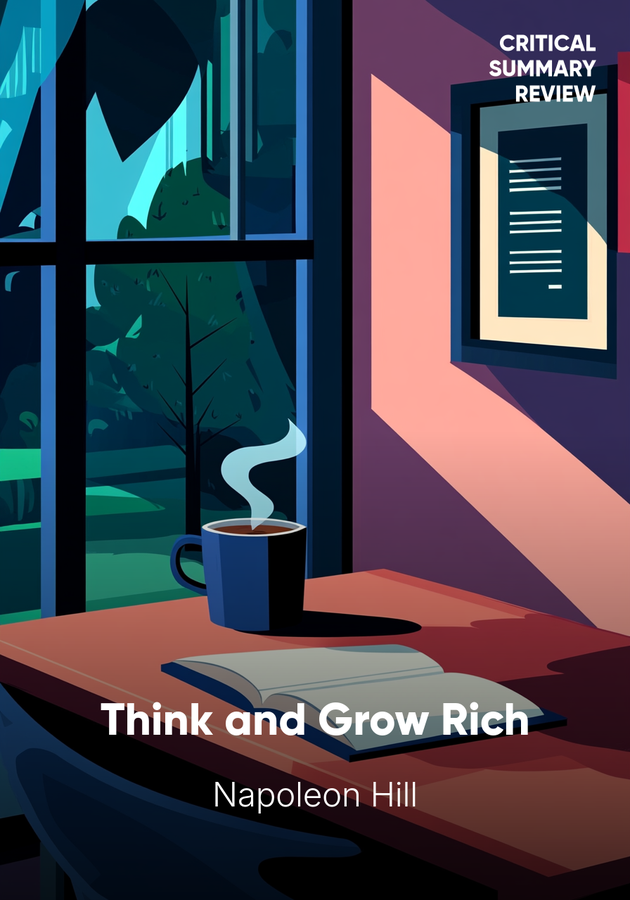 Book cover of Think and Grow Rich by Napoleon Hill — critical summary review on 12min