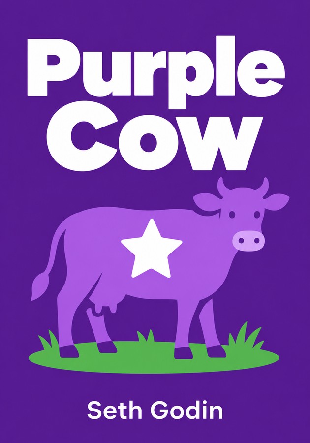 Book cover of Purple Cow by Seth Godin — critical summary review on 12min