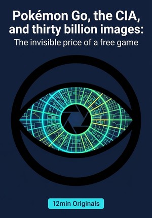 Book cover of Pokémon Go, the CIA, and thirty billion images: The invisible price of a free game by 12min Originals — critical summary review on 12min