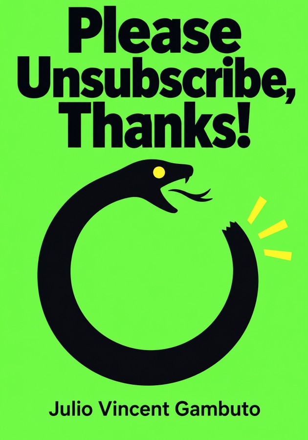 Book cover of Please Unsubscribe, Thanks! by Julio Vincent Gambuto — critical summary review on 12min