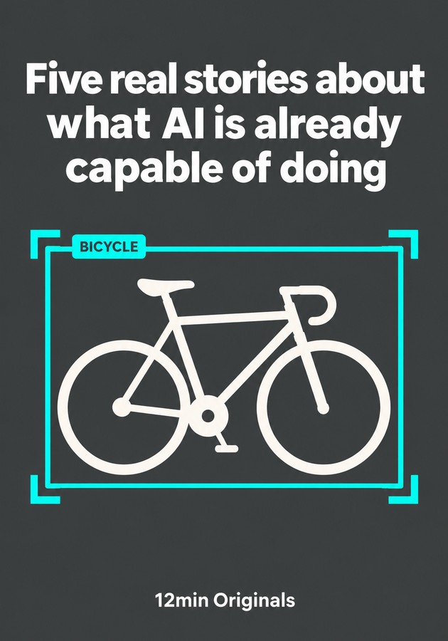 Book cover of Five real stories about what AI is already capable of doing by 12min Originals — critical summary review on 12min