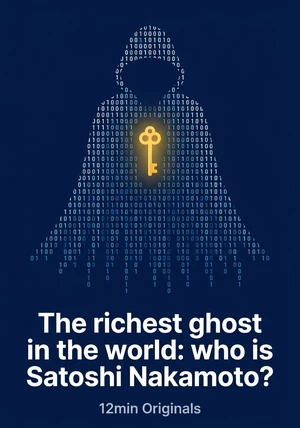 Book cover of The richest ghost in the world: who is Satoshi Nakamoto? by 12min Originals — critical summary review on 12min