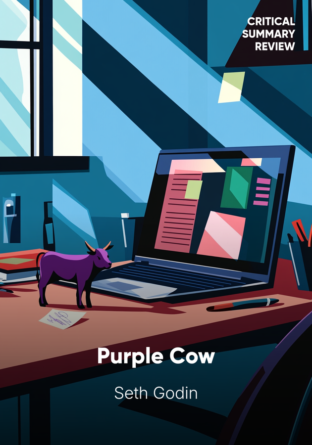Book cover of Purple Cow by Seth Godin — critical summary review on 12min