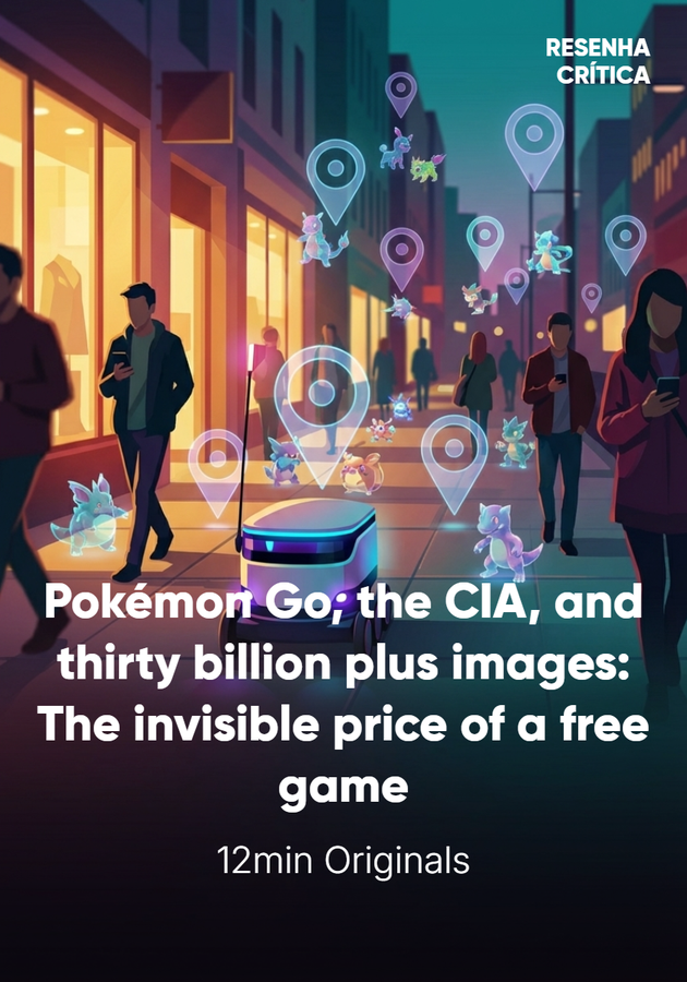 Book cover of Pokémon Go, the CIA, and thirty billion images: The invisible price of a free game by 12min Originals — critical summary review on 12min