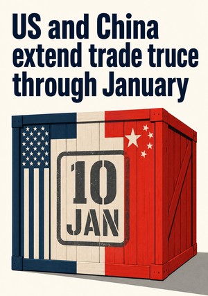 Book cover of US and China extend trade truce through January by 12min Originals — critical summary review on 12min