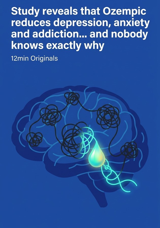Book cover of Study reveals that Ozempic reduces depression, anxiety and addiction... and nobody knows exactly why by 12min Originals — critical summary review on 12min