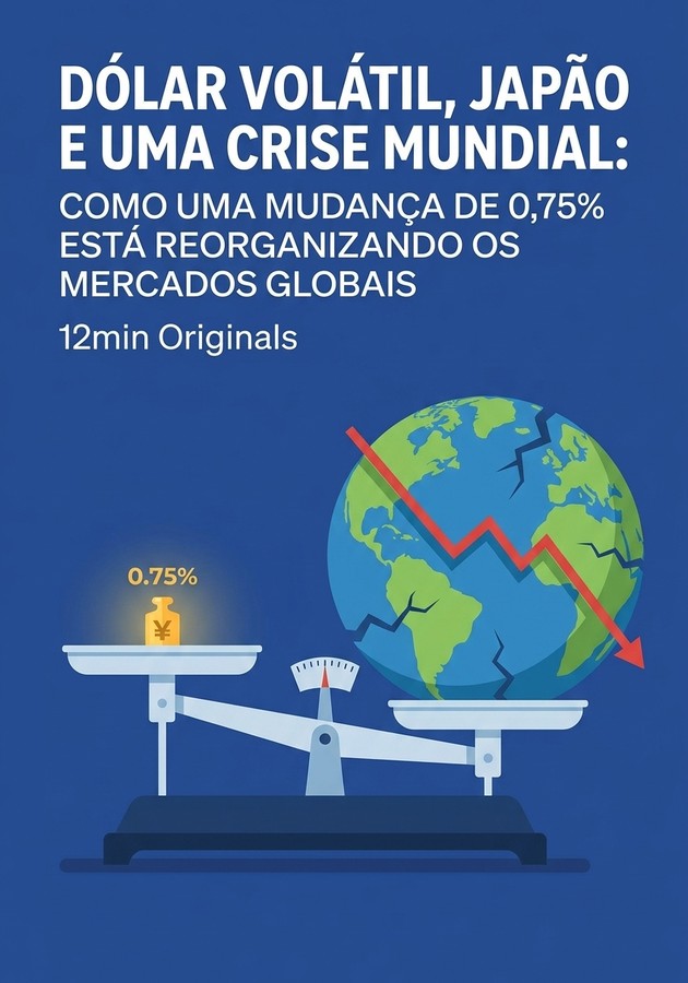 Capa do livro Dólar Volátil, Japão e uma Crise Mundial: Como uma Mudança de 0,75% Está Reorganizando os Mercados Globais, de 12min Originals — resumo e resenha crítica no 12min