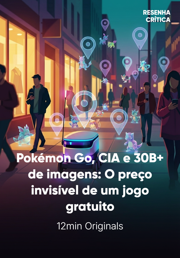Capa do livro Pokémon Go, CIA e 30B+ de imagens: O preço invisível de um jogo gratuito, de 12min Originals — resumo e resenha crítica no 12min