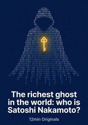 Book cover of The richest ghost in the world: who is Satoshi Nakamoto? by 12min Originals — critical summary review on 12min