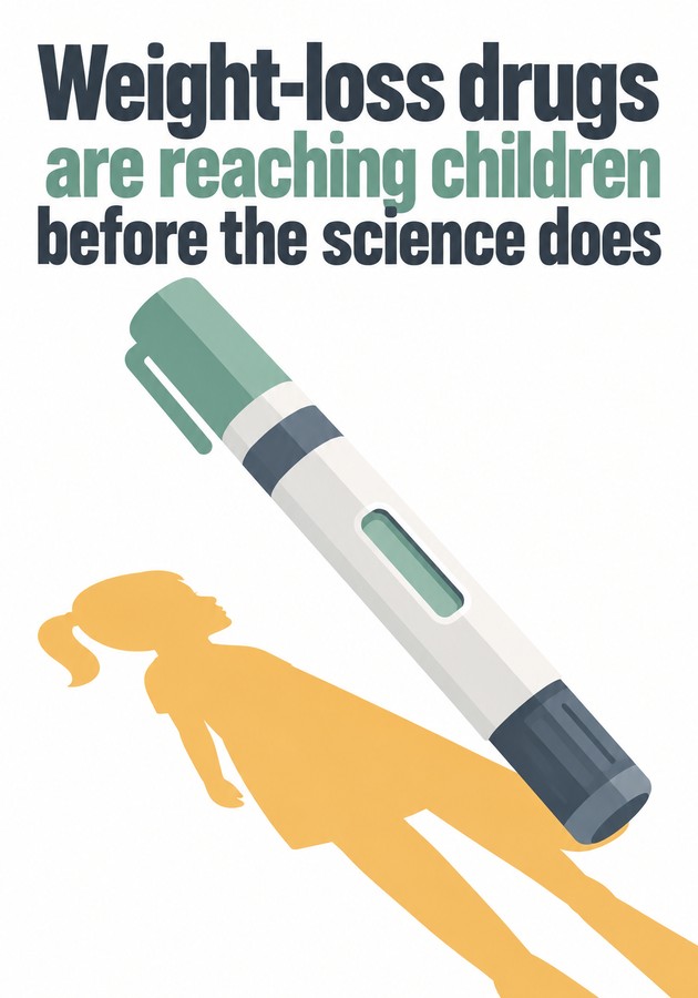 Book cover of Weight-loss drugs are reaching children before the science does by 12min Originals — critical summary review on 12min