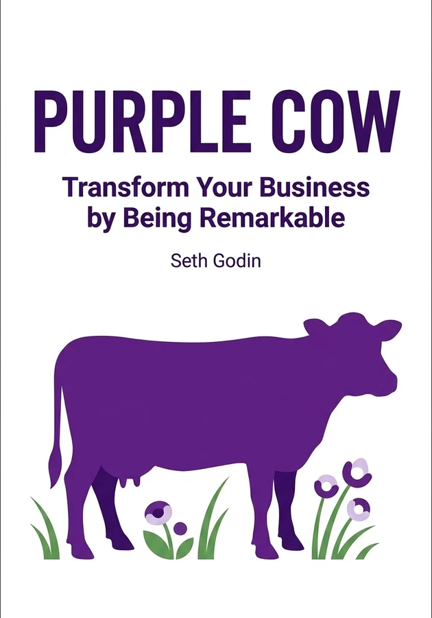 Book cover of Purple Cow by Seth Godin — critical summary review on 12min