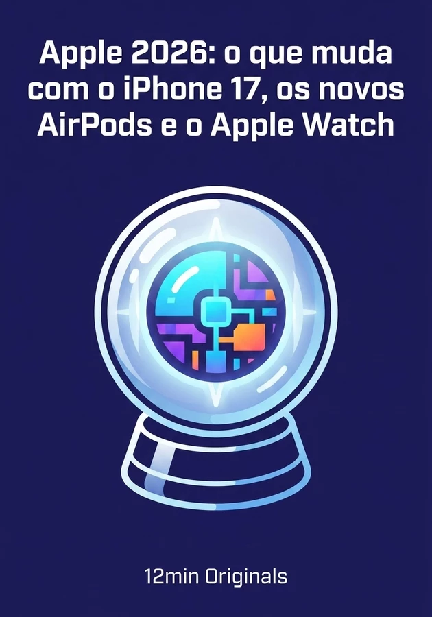 Capa do livro Apple 2026: o que muda com o iPhone 17, os novos AirPods e o Apple Watch, de 12min Originals — resumo e resenha crítica no 12min