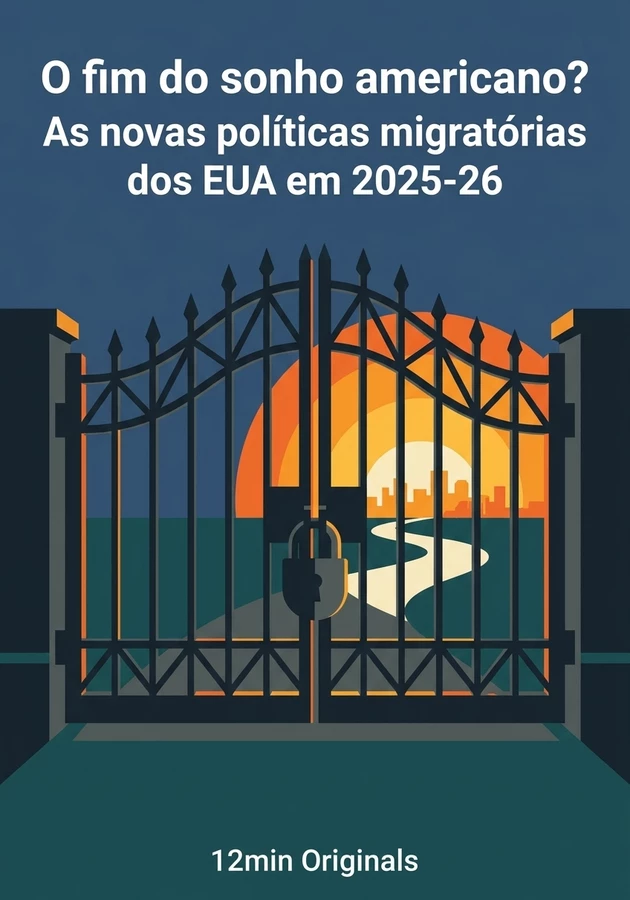 Capa do livro O fim do sonho americano? As novas políticas migratórias dos EUA em 2025-26, de 12min Originals — resumo e resenha crítica no 12min