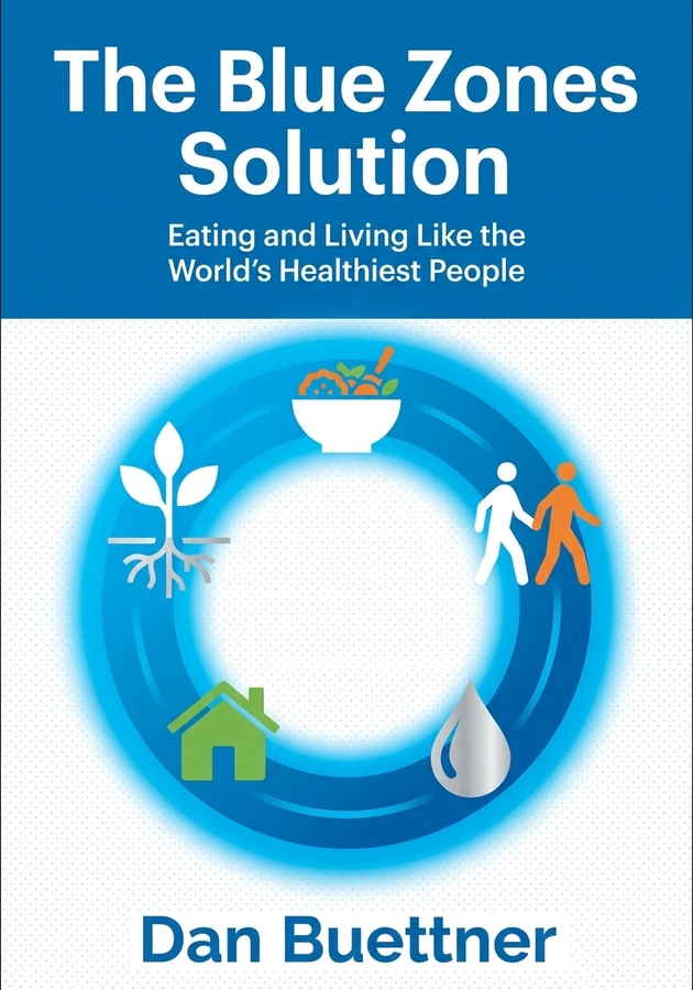 Book cover of The Blue Zones Solution by Dan Buettner — critical summary review on 12min