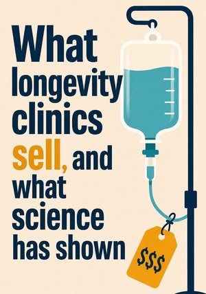Book cover of What longevity clinics sell, and what science has shown by 12min Originals — critical summary review on 12min