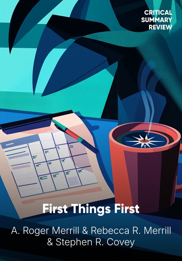 Book cover of First Things First by Stephen R. Covey — critical summary review on 12min