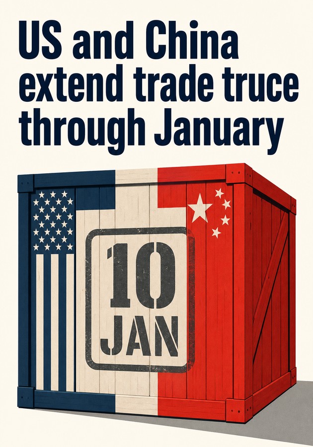 Book cover of US and China extend trade truce through January by 12min Originals — critical summary review on 12min